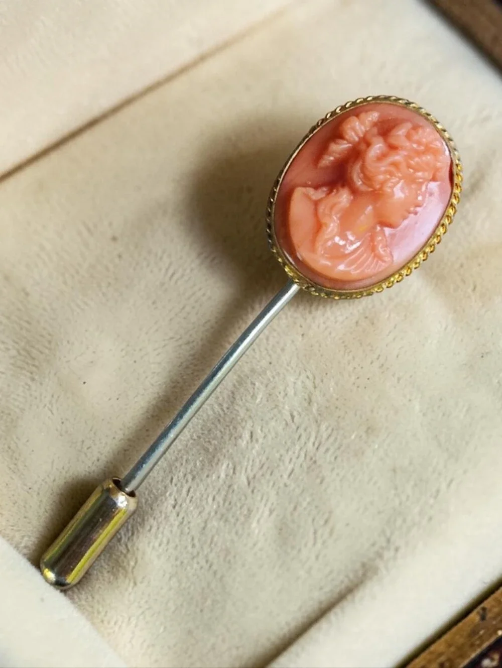Antique Coral Cameo Stick Pin